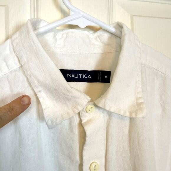 Nautica Men’s White 100% Linen Button-Up Shirt Long Sleeve Size Medium VGUC - Picture 3 of 5